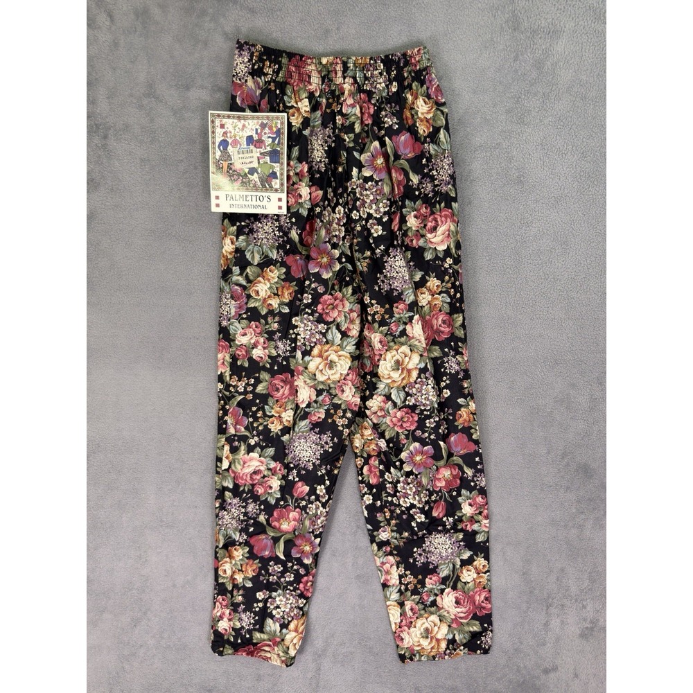 New Vintage Palmettos Roydon Wear Pants Girls 12 Black Floral Elastic Waist USA